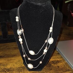 NY Collection Multi-Strand Necklace with Cream and Silver Accents